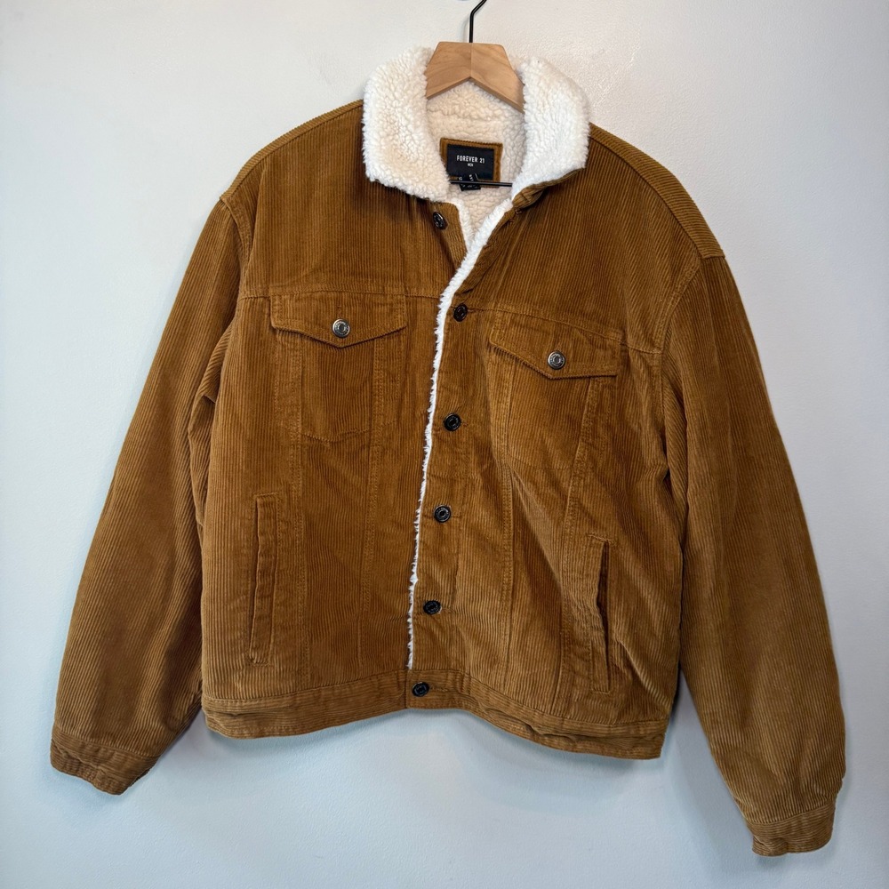 Forever 21 Men's Corduroy Sherpa Lined Trucker Jacket Brown Size Medium